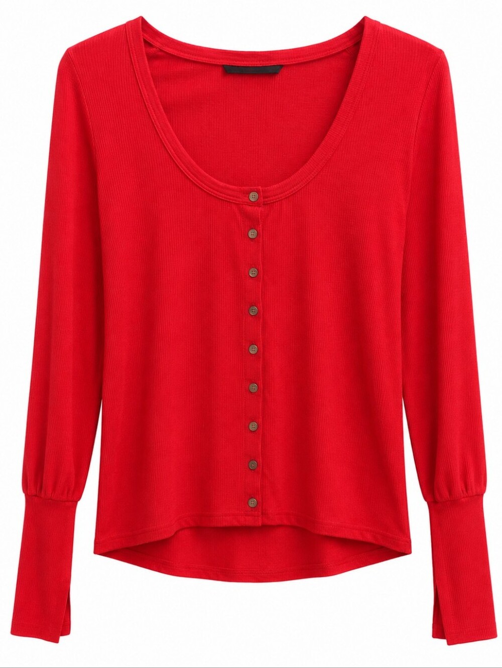 Jennifer Lopez women's red scoop neck button front long sleeve top size M